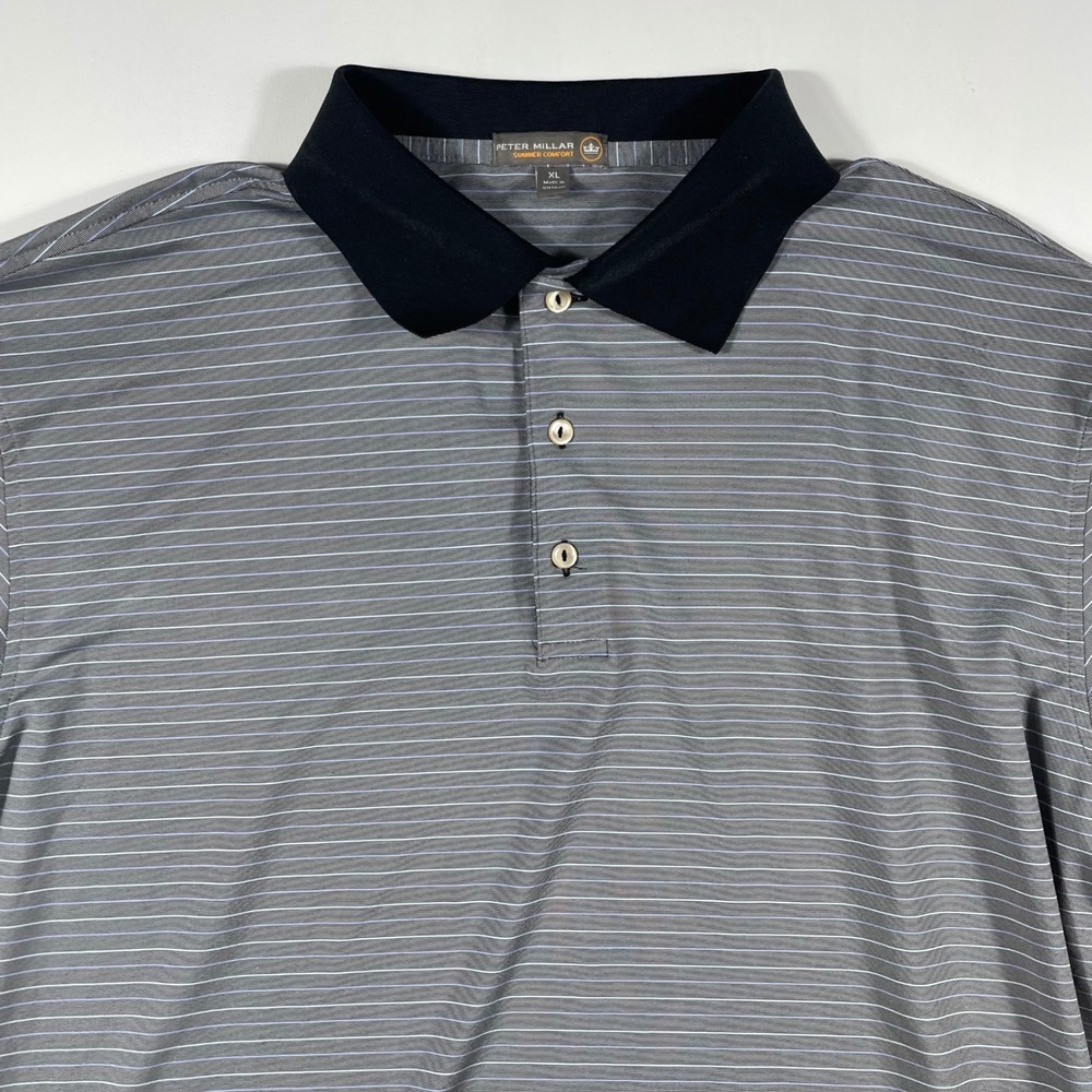Peter Millar Summer Comfort Polo Shirt Mens XL‎ Striped Gray Performance